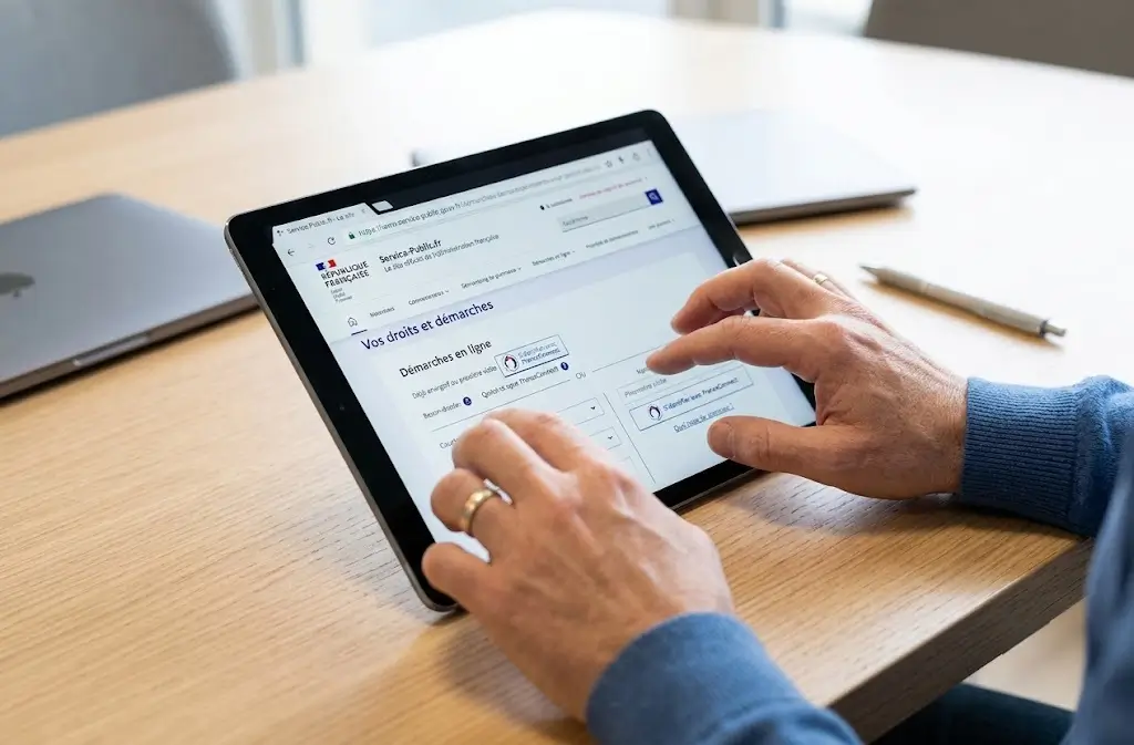 Navigation sécurisée sur une interface de service public en ligne lors d'un atelier d'autonomie administrative.