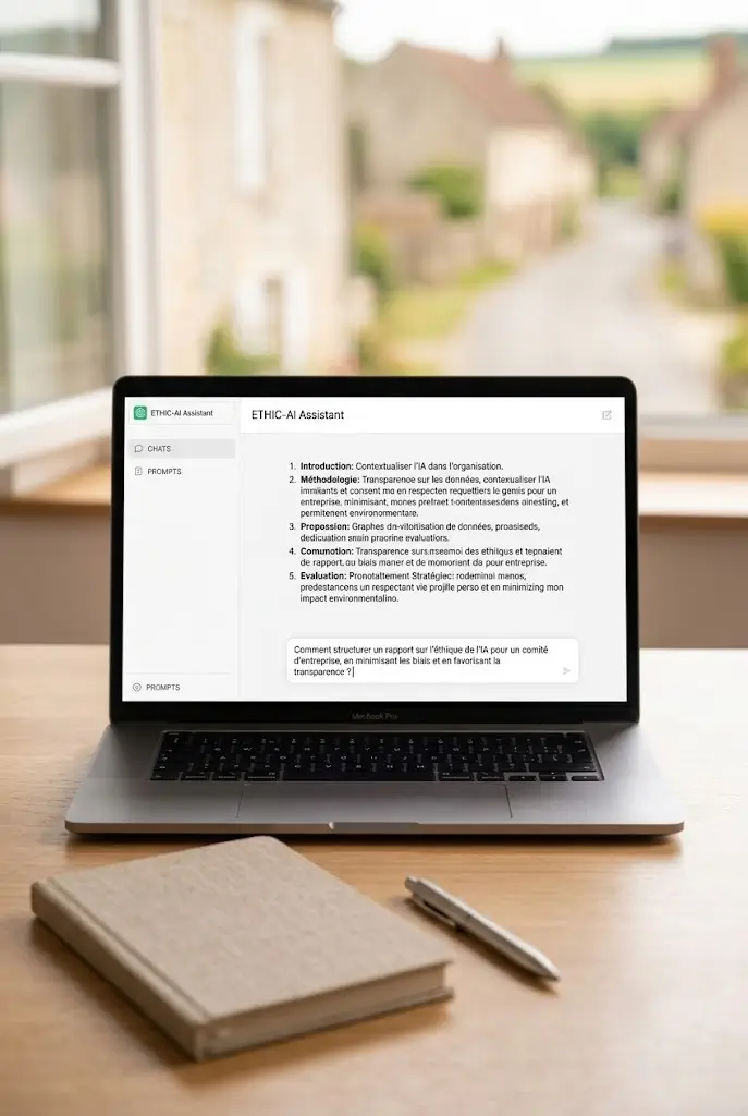 Interface de saisie de prompts éthiques sur un outil d'intelligence artificielle générative pour la productivité associative.